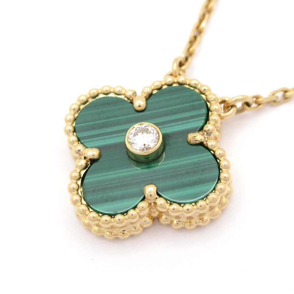 Van Cleef & Arpels Vintage Alhambra Necklace 18K Yellow Gold Malachite Diamond